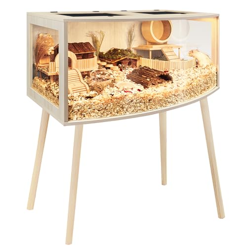 Prolee Hamster Cage with Curved Design,Chew Proof Wooden Hamsters Enclosure with Leg Stand and Openable Top or Gerbils,Hamster Habitat - size: 40.0"L x 20.0"W x 20.0"H