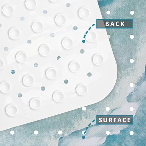 Beach Bathtub Mat Non Slip, Baby Bath Mat for Tub Rubber Tub Mat, Kids Bath Mats for Bathroom Ocean Waves Anti Slip Shower Mat with Suction and Drain Holes Machine Washable, 40″X16″ - color: C03, size: 40" x 16" (Rectangular)