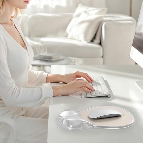 EooCoo Ergonomic Waterproof Mouse Pad with Gel Wrist Rest Support | Middle Concave Design for Natural Wrist Alignment, Non-Slip Base Mousepad, Carpal Tunnel Relief, Office Desk Accessories - color: Transparent White