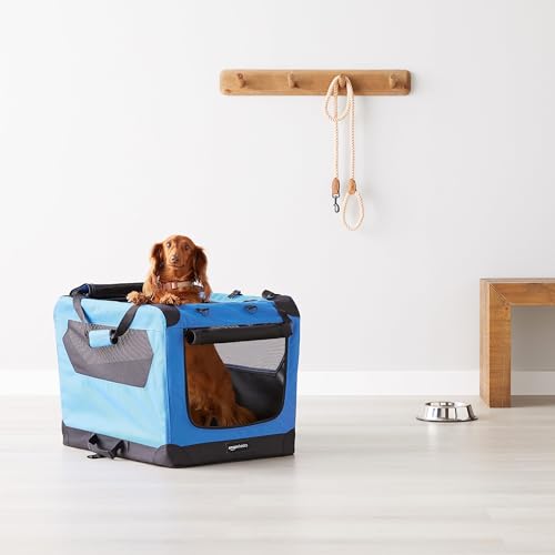 Amazon Basics Portable Soft Pet Dog Crate Carrier Kennel, Foldable, Washable, Up to 25 lbs, 26 x 18 x 18 inches, Blue - color: BLUE, size: 26.0"L x 18.0"W x 18.0"H