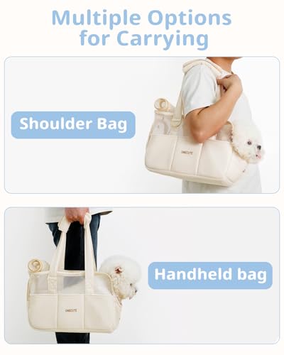 ONECUTE Dog Purse Carrier for Small Dogs Rabbit cat with Large Pockets, Cotton Bag, Dog Carrier Soft Sided, Collapsible Travel Puppy Carrier (Beige Breathable, 17.0" L x 7.5" W x 12.0" H) - color: Beige Mesh, size: 17.0"L x 7.5"W x 12.0"H