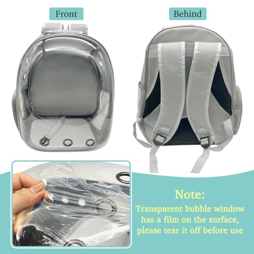 PINVNBY Bearded Dragon Carrier Backpack with Harness and Leash Set Large Reptile Travel Carrier Portable Lizard Backpack Clear Bubble Window Small Animal Carrying Bag for Gecko Kitten Rabbit (Gray) - color: Gray