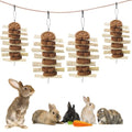 4 PCS Bunny Chew Toys for Grinding Teeth, Hanging Rabbit Snack Toy Natural Chinchilla Sweet Bamboo Sticks Carrot Cake Small Animal Treats String for Chinchilla, Guinea Pigs, Squirrel, Gerbil
