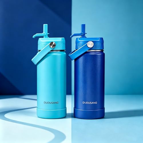 2Pack Kids Insulated Water Bottle - Bulk Stainless Steel Water Bottles for School Travel Leak Proof Vacuum Metal (Skyblue+Blue, 18 Ounces) - color: Skyblue+Blue