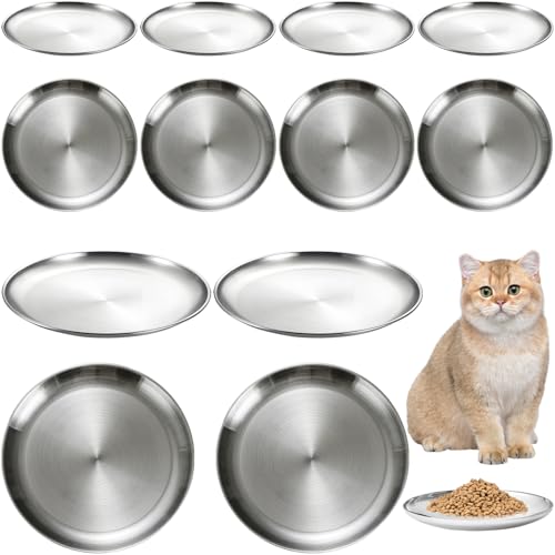 12 Stainless Steel Cat Food Bowls, Small Flat 6.7 inch Wet Feeding Dish, Perfect for Kittens, Cat, Ferrets, Stray Cats (6.7Inch 12Pcs) - size: 6.7Inch 12Pcs
