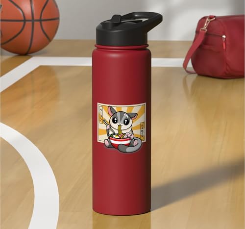 Womens Girls Cute Kawaii Japanese Ramen Sugar Glider Lover Stainless Steel Insulated Water Bottle - color: Red