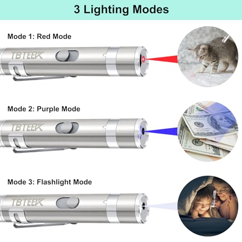TBTeek Cat Toys, Rechargeable, 3 Light Modes & 5 Fun Patterns | Portable Interactive Kitten Pet Dog Cat Mouse Toy for Fun Chase Play Exercise - size: 1pc red light
