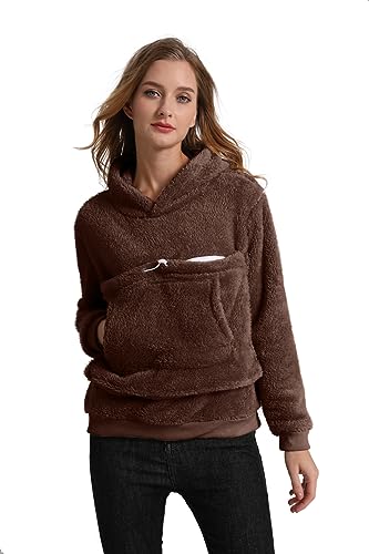 Pet Cat Dog Pouch Hoodies Small Animal Carrier – Kitten Puppy Pouch Sweatshirt Kangaroo Pocket Pullover Top - color: Brown, size: XX-Large
