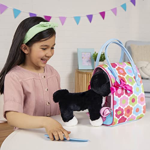 Pucci Pups Plush Puppy Dog Carrier Set, Floral Glam Bag, Boston Terrier | Includes plush puppy, floral print carrier, and comb for cuddling, carrying, and grooming play; stuffed animal set; 2+ Years - style: Boston Terrier - Floral Bag