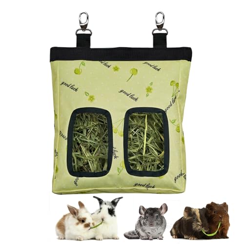 RIOUSSI Guinea Pig Hay Feeder, Hanging Rabbit Hay Feeder Bag. GreenCherries | Upgraded Double Layer Fabric | Bite Resistant | Cleaner Hay & Less Mess | Small Animal Hay Holder for Bunnies & Chinchillas - color: Greencherries