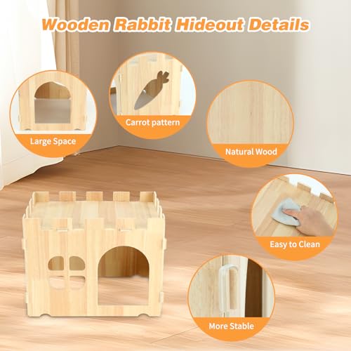 BWOGUE Large Wooden Bunny Hideout,Detachable Rabbit Castle for Small Animal | Wooden Rabbit Hideout, Wooden Rabbit Hideaway, Bunny Houses and Hideouts, Two Doors, 2-Story Play & Rest, Indoor Rabbit - style: 1 House