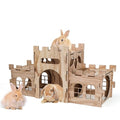 HIIMALEX Large Bunny Castle Sturdy House for Rabbits Ferrets Guinea Pigs | Wooden bunny hideout, split balcony, tunnel tower, ventilated habitat for rabbits, ferrets, guinea pigs, hamsters