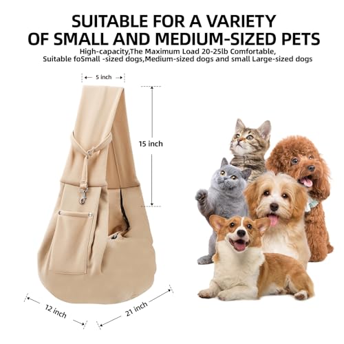 ARZQUT Dog and Cats Carrier Sling, Small Pet Carrier with Storage Pocket | Reversible Puppy Sling Carrier, Safety Buckle, Storage bag, Machine Washable for Travel, Outdoor Activitie, Hand-Free,Apricot - color: Apricot