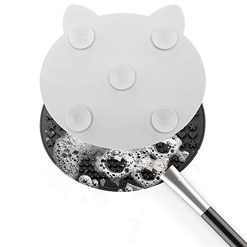 2Pack Makeup Brush Cleaning Mat, Cute Cat Ear Animal Design Silicone Brush Cleaner Pad with Suction Cups (Black+White) - color: Black+White