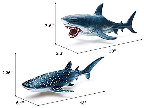 Gemini&Genius Sea Animal Great White Shark & Whale Shark Action Figures Set | Soft Rubber Ocean Sea Animal Marine Animal Model Toys for Kids Swimming, Beach, Bath, Role Playing - color: Great White Shark and Whale Shark
