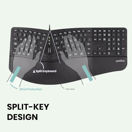 Perixx PERIBOARD-330B, Wired Ergonomic Keyboard with Adjustable Wrist Rest, Illuminated Keys, and Membrane Low Profile Keys, 2 Extra USB Ports, US English Layout - style: Wired Backlit Keyboard