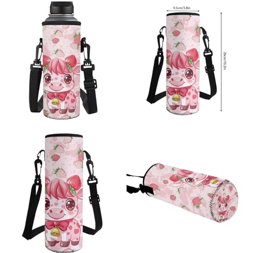 Pink Fruit Cow Backpack for School Girls 3rd Grade Boys Bookbag with Lunch Box Water Bottle Holder and Kawaii Big Pencil Case 4 PCS Sturdy Lightweight Back Packs with Compartment - color: Pink Fruit Cow