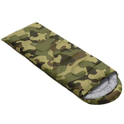 Sleeping Bags for Adults and Kids Backpacking Camping Sleeping Bags for Girls and Boys Lightweight Waterproof Cold/Warm Sleeping Bag for All Season - color: Army Green Camo
