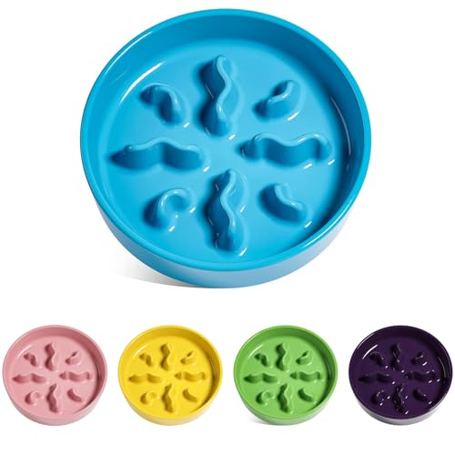 Ceramic Slow Feeder Dog Bowls Small Breed, 0.5 Cups Dog Food Dish for Fast Eaters, Puzzle Bowl for Small Dogs and Cats, 5.5 Inch-Blue - color: Blue