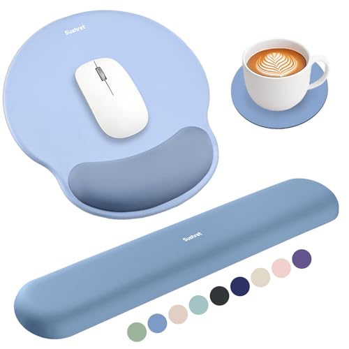 Mouse Pad and Keyboard Wrist Rest, 3-in-1 Gel Memory Foam Ergonomic Mouse Pad with Wrist Rest Set,Gaming Mousepad Arm Cushion Support for Computer Office Desk Accessories Cute Setup,Sky Blue - color: Sky Blue