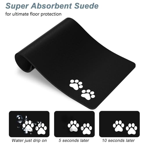 Rnivvi Dog Food Mat, 12" x 19" Footprint Absorbent Dog Cat Bowl Mat for Food and Water, Cute Anti-Slip Rubber Pet Feeding Rug Protect Floors, Puppy Placemat for Feeding & Watering Supplies, Black - color: A-Black Footprint, size: 12"x19" (Regular)