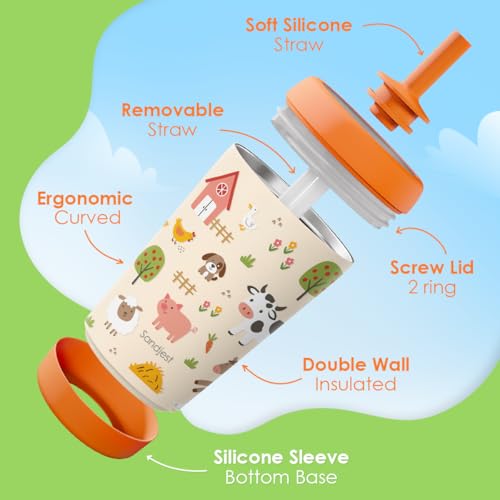 SANDJEST Farm Animals Insulated Sippy Tumbler 12 Oz, Gift for Birthday, Christmas & Back to School - color: Farm Animal