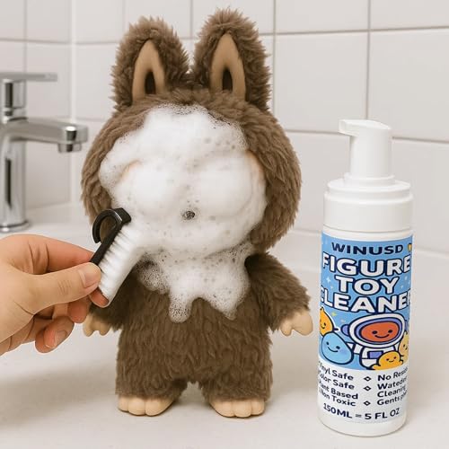 Figure & Plush Toy Cleaner - 5oz Foam Spray for Stuffed Animals & Soft Dolls with Brush & Cloth | No Rinse, Zero Residue, Color-Safe| Safe for Delicate Fabrics & Pets, Christmas Gifts for Plush Lovers