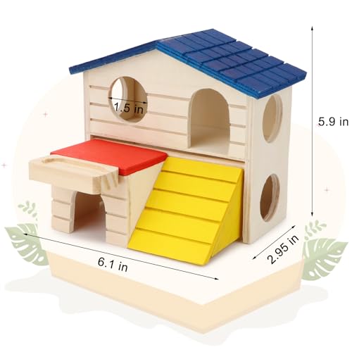 Hypeety Wooden Hamster House Maze Villa Cage for Dwarf Hamsters Gerbils Small Pets Exercise Climbing Toy Platform Multi-Level Hideout 6.1x2.95x5.9inch Blue - color: Blue