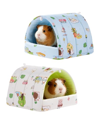 2 PCS Guinea Pig Hideout Guinea Pig House Guinea Pig Bed, Washable Hamster House Small Animal Cage Accessories for Mouse Chinchillas Hamsters Hedgehogs Ferrets Bearded Dragons and Rats - color: Beige+Blue, size: 7.8*7in