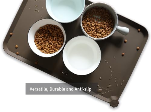 Hoki Found L Silicone Pet Food Mats Tray - Non Slip Dog Cat Bowl Mats Placemat - Pet Feeding Mat - Waterproof Dog Cat Food Mats -Pet Water Mats for Carpet - Coffee - color: Coffee, size: 22" x 14"