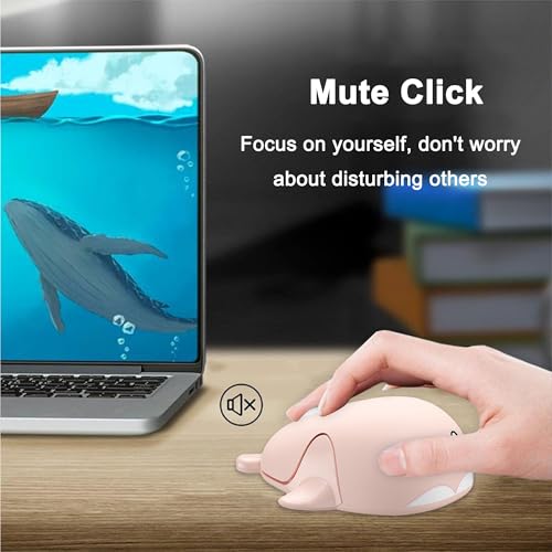 CHUYI Cute Animal Dolphin Shape Wireless Silent Mouse Frosted Cartoon Portable Travel Mute 1600DPI Novelty Optical Unique Cordless Quiet Mice for Computer Laptop PC Gift (1 Pack-Pink) - color: Pink Dolphin