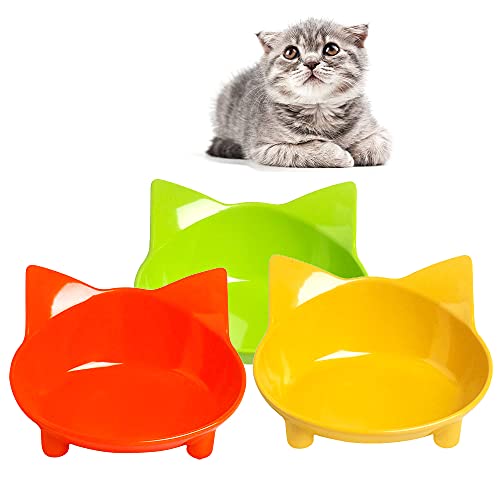 Cat Bowls, Non-Slip Food and Water Bowls for Cats & Dogs, Wide & Shallow Design to Prevent Whisker Fatigue, Safe Food-Grade Pet Dishes for Kittens, Puppies, Rabbits - color: 3Yellow+Green+Orange