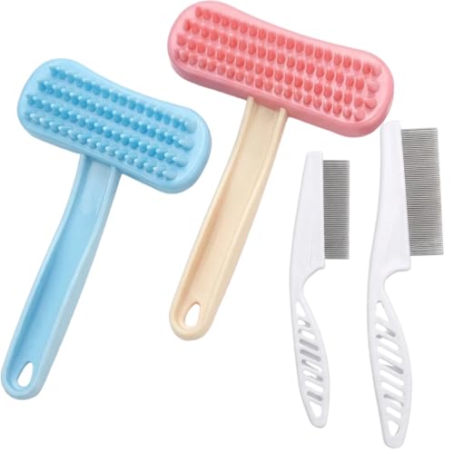 4pcs Bunny Brush Set, Rabbit Brush, Professional Bunny Grooming Tools for Rabbit Care, Pet Hair Maintenance for Shedding Season & Bath Time, in Pink, Blue and White Color