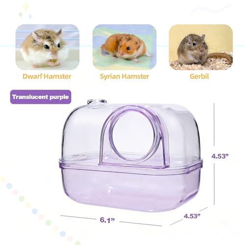Polaroid-Style Hamster Sand Bath Container, Crystal Clear Acrylic Digging Box for Syrian Hamster & Dwarf Hamsters, 2-in-1 Sandbath Box & Hideout with Scoop (Purple) - color: purple