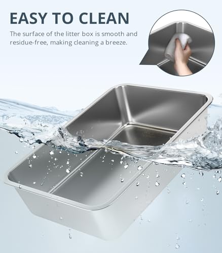 WENBOKMIN Stainless Steel Cat Litter Box - (23.5" L x 15.5" W x 4" H) | Non Slip, Easy to Clean, Never Absorbs Odor, Stains, or Rusts - size: 24" L x 16" W x 4" H