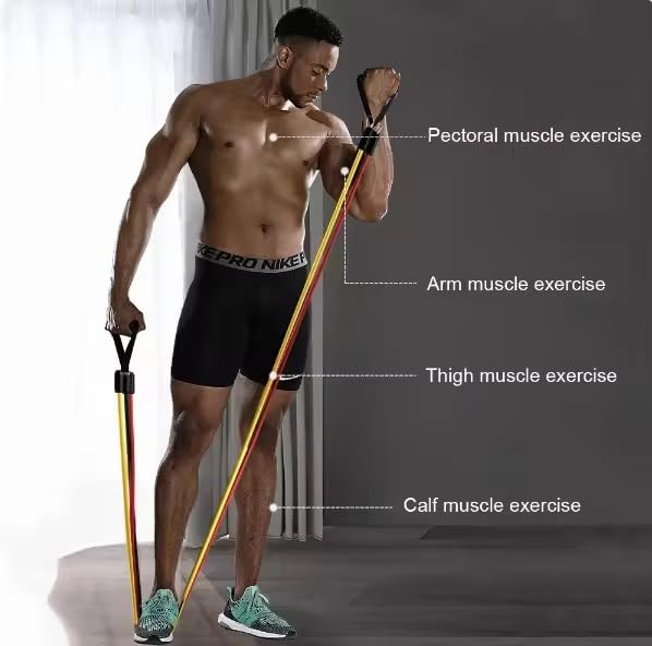 5Pcs Resistance Bands, Ankle Straps, Door Anchor, Handles, Travel Bag – Comfortable Elbow Support with Non-Slip Handles (Rainbow Resistance Bands)
