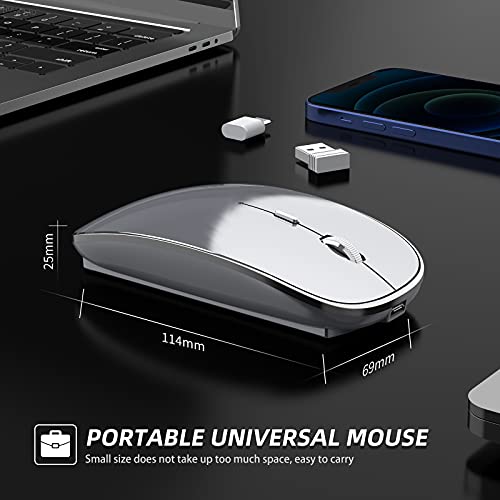 Halpilt Wireless Mouse Chargeable Portable Silent USB and Type-C Dual Mode Wireless Mouse 3 Adjustable DPI for Laptop, Mac, Android, PC (Q23S Grey) - color: Grey