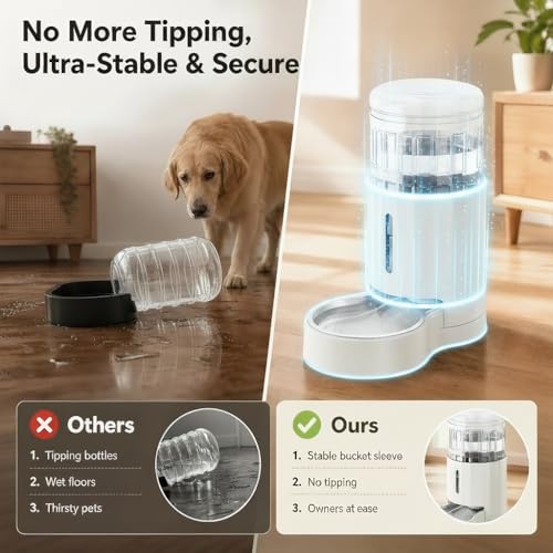 CZPET Automatic 7L Dog and Cat Water Dispenser with Stainless Steel Bowl Gravity Waterer,100% BPA-Free,Large Capacity and Drinking Area Noise-Free for Pets | With Stainless Steel Bowl Gravity Waterer, Large Capacity and Drinking Area Noise-Free for Pets -