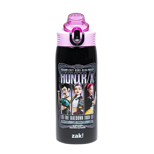 Zak Designs KPop Demon Hunters Sage 19oz Leak-Proof Straw Kids Water Bottle | BPA Free, Insulated Stainless Steel, Cupholder Friendly, Dishwasher Safe, Lid Lock, Handle, For School, Home, Travel, Outdoor - color: KPop Demon Hunters (Huntrix Takedown Tour)