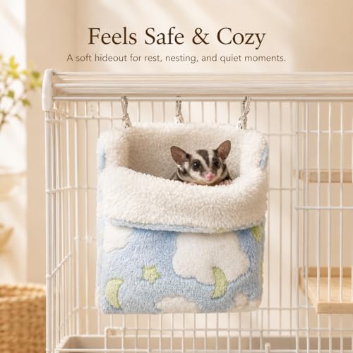 Meow&Woof Sugar Glider Bed Pouch, Small Animal Carrier Bag, 2PC Ferret Bedding Hammock, Hamster Cage Accessories for Rat, Squirrel and Chinchilla (Blue&Green)
