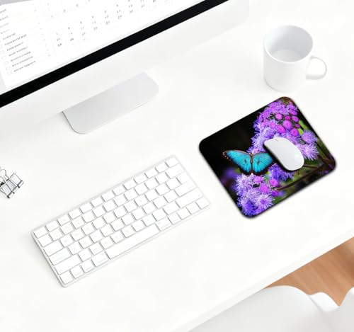 9.5x7.9 Inch Office/Gaming Mouse Pad, A Blue Morpho Butterfly on Purple Flowers Blooms Cute Anti-Slip Mat for Desk - color: Colorful Pattern Art01