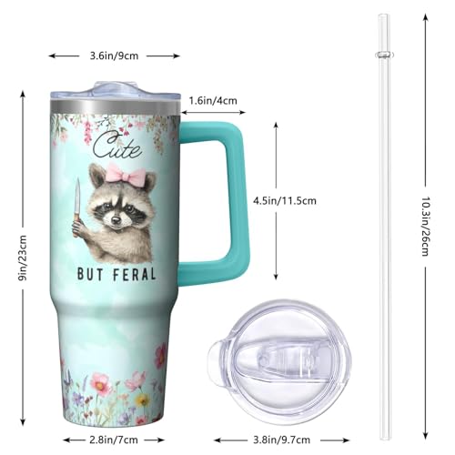 30oz Raccoon Stainless Steel Tumbler with Handle and Straw, Insulated Cup Travel Coffee Mug Water Bottle with Lid and Straw, Animal Lovers Women Gifts - color: Raccoon