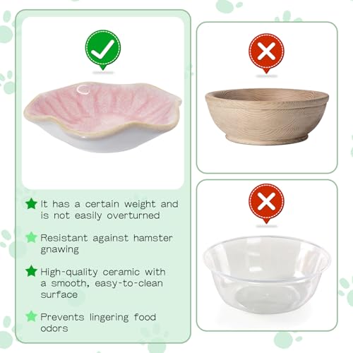 BNOSDM Shallow Ceramic Hamster Food Dish 2 Pcs Small Animals Food Bowl Lotus Feeding Dishes for Gerbils Mice Rats 4.5in (Pink) - color: Pink Lotus