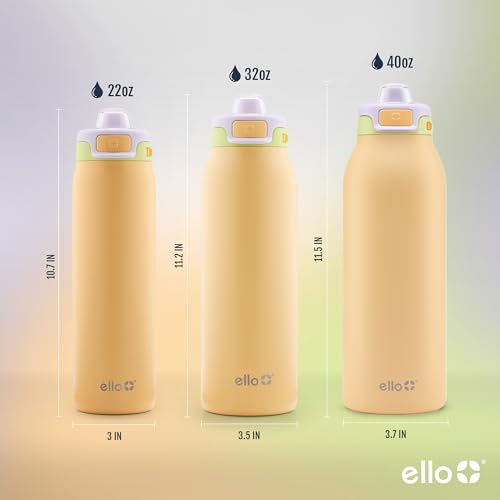 Ello Pop & Fill Insulated Stainless Steel Water Bottle with Quick Fill Lid, Leakproof Locking, Sip or Chug Spout, BPA-Free, Double Wall Vacuum Insulated for Sports, Travel & School- 22oz / 32oz / 40oz - color: Sunset Meadow, style: 22oz