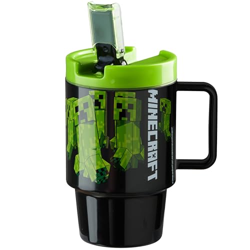 Get Trend Minecraft Kids Water Bottle with Straw 16.9 oz BPA Free Plastic Leakproof Cup with Lid Handle Reusable Drinking Tumbler Gifts for Kids (Green Minecraft) - color: Green Minecraft