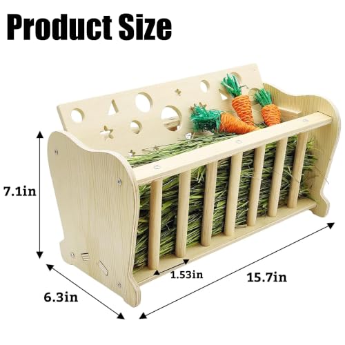 Large Capacity Rabbit Hay Feeder Wooden Guinea Pig Hay Holder Bunny Hay Rack Food Dispenser for Chinchilla Small Animal