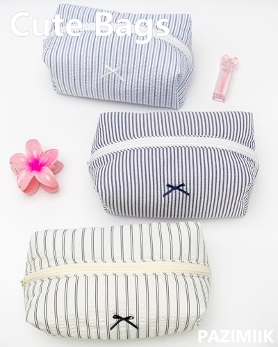 PAZIMIIK Cozy Makeup Bag for Women,Zipper Cosmetic Pouch,Stripe Navy Blue | Soft Cosmetic Organizer for Makeup,Skincare,Toiletries,Daily Beauty Essentials,Purse,On-the-Go,Bridesmaid Gifts - color: Stripe Navy Blue