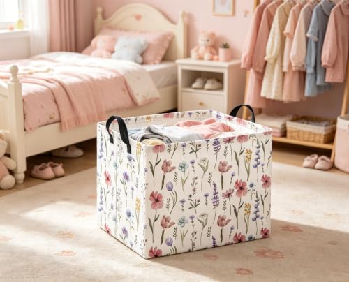 Rectangular Baby Kids Storage Basket for Home Kitchen Girls Cute Toy Storage Bin Organizer Shelf Book Room Decor(Flower) - color: Flower