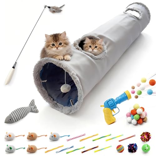 43-Piece Interactive Cat Toy Set with Collapsible Tunnel, Enrichment & Activity Bundle for Indoor Cats, Rabbits & Ferrets, All-in-One Play Kit with Teasers, Catnip Mice & Balls for Boredom Relief