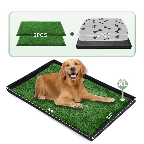 HQ4US 4LEGS Dog Grass Pad with Foldable Dog Litter Box,Extra Large Liner Base for Balcony，Ultra-Absorbent Artificial Grass Pads for Dogs Pee Pad Holder, Potty Training, 2 PCS Reusable Pee Pad - size: X-Large for Dog＜ 38" Length
